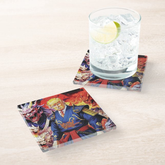 Epic Trump Samurai Anime Glass Coaster (Angled)