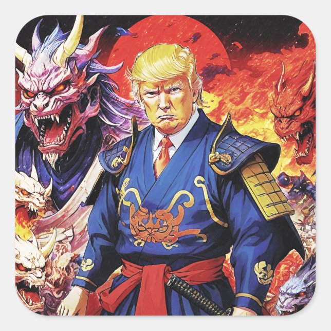 Epic Trump Samurai Anime Square Sticker (Front)