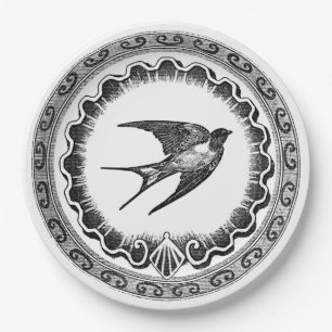 Epic Vintage Black And White Bird Design Paper Plate