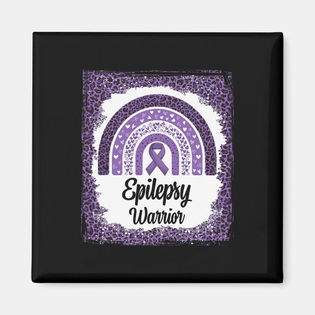 Epilepsy Awareness Bleached Rainbow Leopard Purple Magnet (Front)