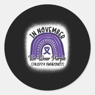 Epilepsy Awareness Bleached Rainbow Purple Ribbon Classic Round Sticker