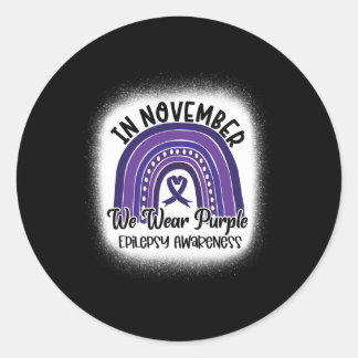 Epilepsy Awareness Bleached Rainbow Purple Ribbon Classic Round Sticker