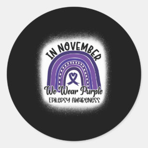Epilepsy Awareness Bleached Rainbow Purple Ribbon Classic Round Sticker