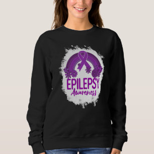Epilepsy Awareness Bleached Rainbow Purple Ribbon  Sweatshirt