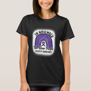 Epilepsy Awareness Bleached Rainbow Purple Ribbon  T-Shirt