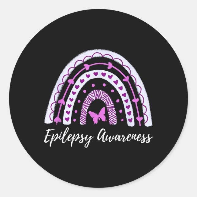Epilepsy Awareness Boho Rainbow Classic Round Sticker (Front)