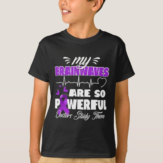 Epilepsy Awareness Brain Waves Epileptic Warrior S T-Shirt (Front)