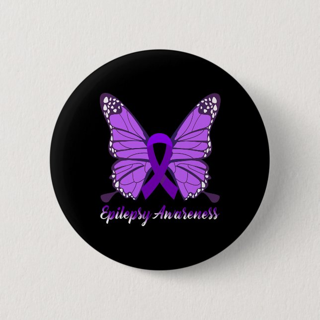 Epilepsy Awareness Butterfly Purple Ribbon Epileps 6 Cm Round Badge (Front)