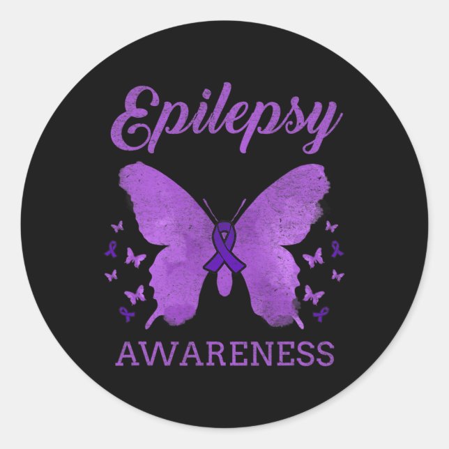 Epilepsy Awareness Butterfly Vintage  Classic Round Sticker (Front)