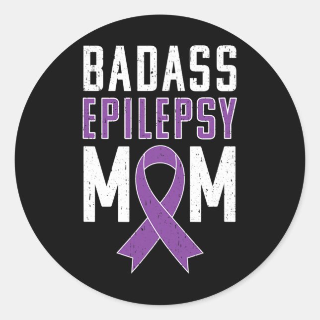 Epilepsy Awareness Byd Epilepsy Mum Purple Ribbon  Classic Round Sticker (Front)