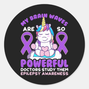 Epilepsy Awareness Cute Unicorn Purple Ribbon Funn Classic Round Sticker