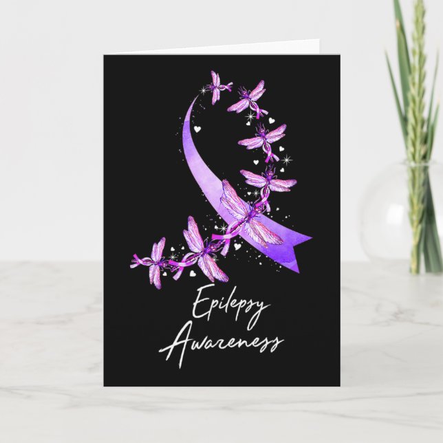 Epilepsy Awareness Dragonfly November We Wear Purp Card (Front)
