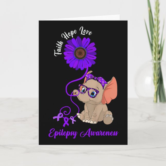Epilepsy Awareness Elephant Faith Hope Love Sunflo Card (Front)