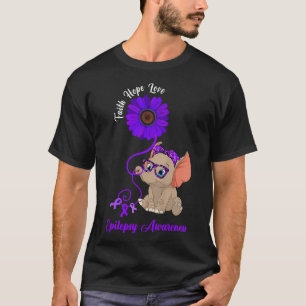 Epilepsy Awareness Elephant Faith Hope Love Sunflo T-Shirt