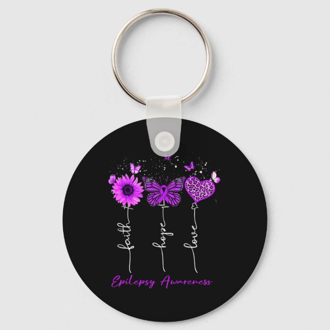 Epilepsy Awareness Faith Hope Love Leopard Sunflow Key Ring (Front)