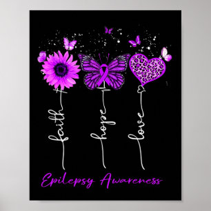 Epilepsy Awareness Faith Hope Love Leopard Sunflow Poster