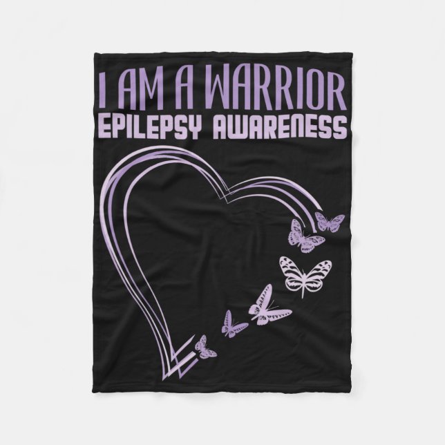 Epilepsy Awareness I'm A Warrior Heart Butterfly  Fleece Blanket (Front)