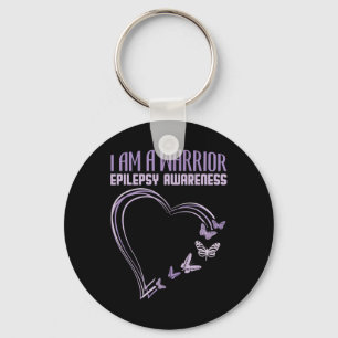 Epilepsy Awareness I'm A Warrior Heart Butterfly  Key Ring