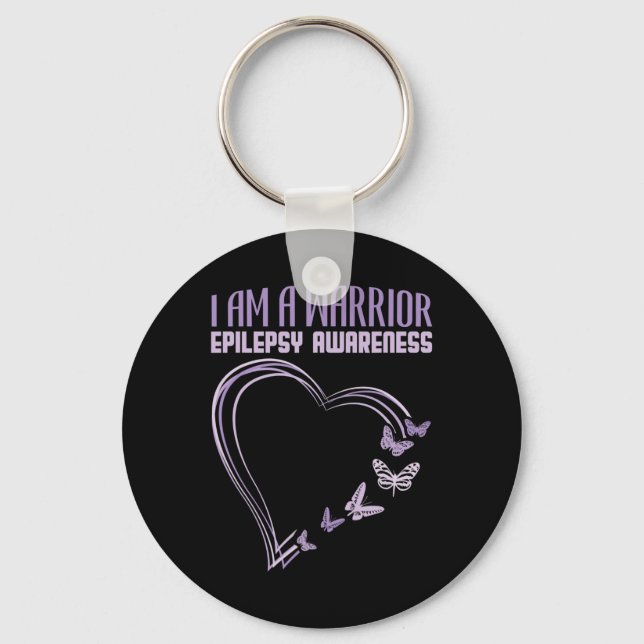 Epilepsy Awareness I'm A Warrior Heart Butterfly  Key Ring (Front)