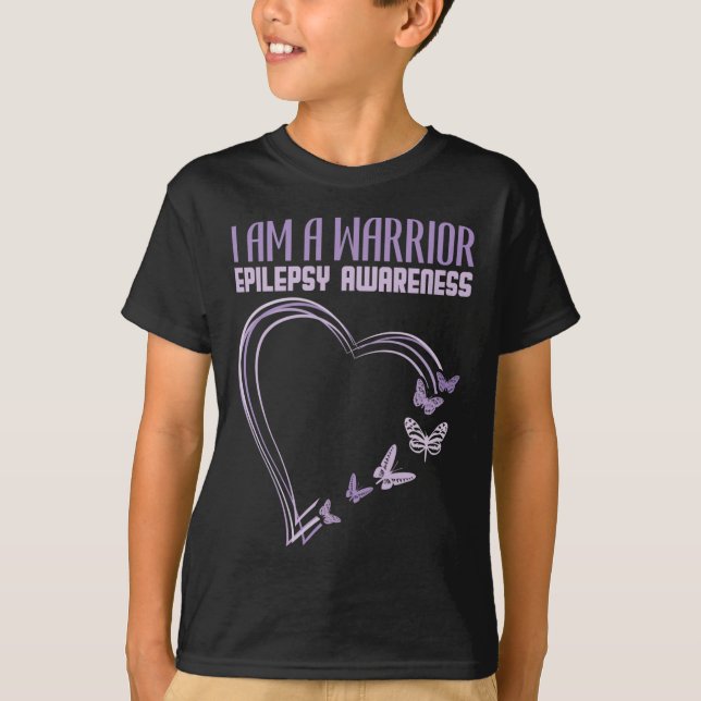 Epilepsy Awareness I'm A Warrior Heart Butterfly  T-Shirt (Front)