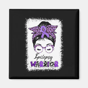 Epilepsy Awareness Messy Bun Warrior Leopard Banda Magnet