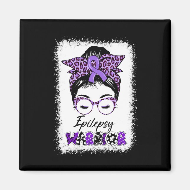 Epilepsy Awareness Messy Bun Warrior Leopard Banda Magnet (Front)