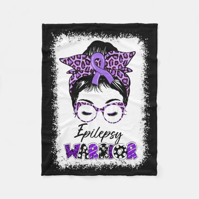 Epilepsy Awareness Messy Bun Warrior Leopard Bynda Fleece Blanket (Front)