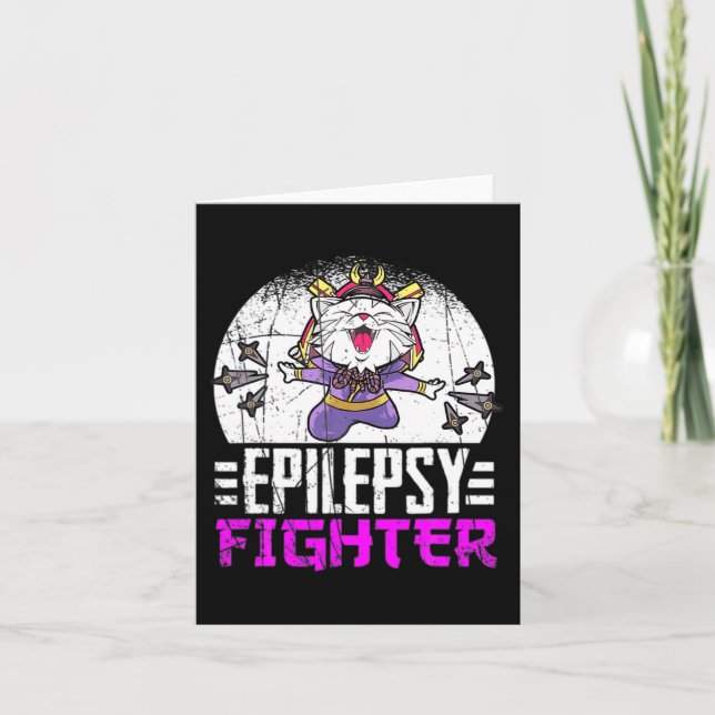Epilepsy Awareness Month Ninja Cat Epilepsy Fighte Card (Front)