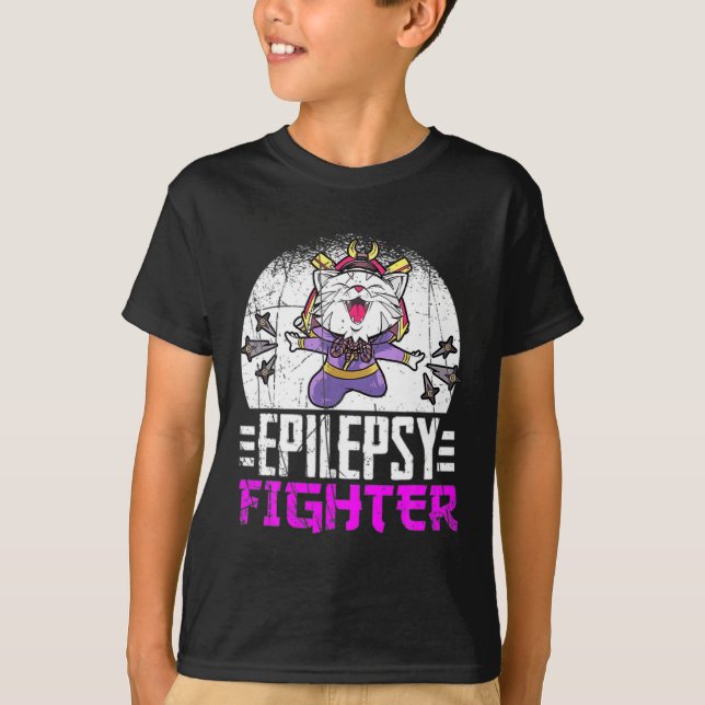 Epilepsy Awareness Month Ninja Cat Epilepsy Fighte T-Shirt (Front)