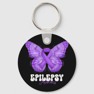 Epilepsy Awareness Month Purple Ribbon Butterfly Key Ring