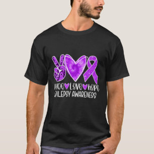 Epilepsy Awareness Month Purple Ribbon Peace Love  T-Shirt