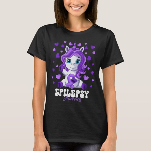 Epilepsy Awareness Month Purple Ribbon Unicorn T-Shirt (Front)