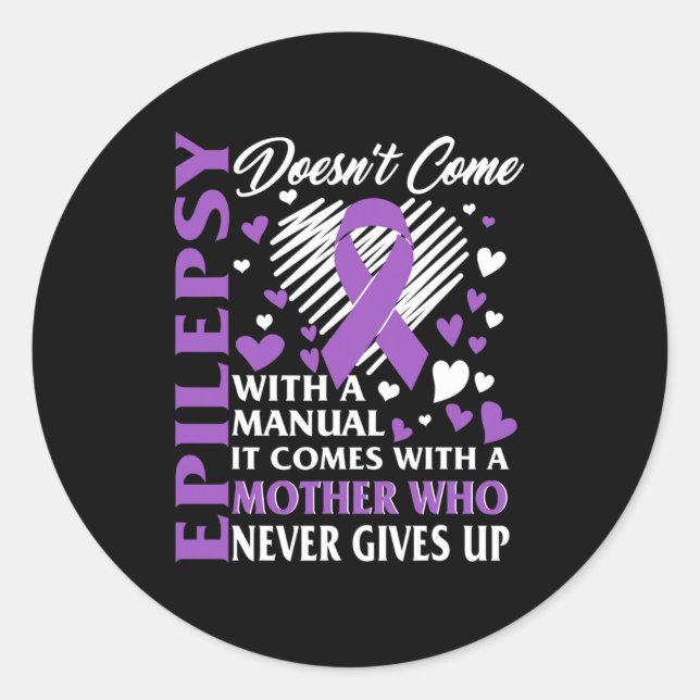 Epilepsy Awareness Mother Purple Ribbon Seizure Di Classic Round Sticker (Front)