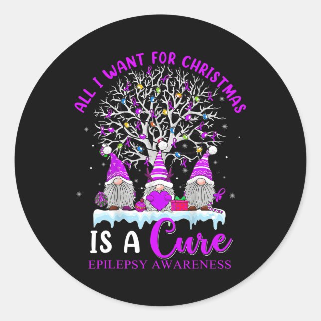 Epilepsy Awareness Ornament Christmas Tree Gnomes  Classic Round Sticker (Front)