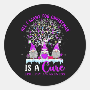 Epilepsy Awareness Ornament Christmas Tree Gnomes Classic Round Sticker