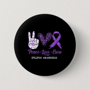 Epilepsy Awareness Peace Love Cure Leopard  6 Cm Round Badge
