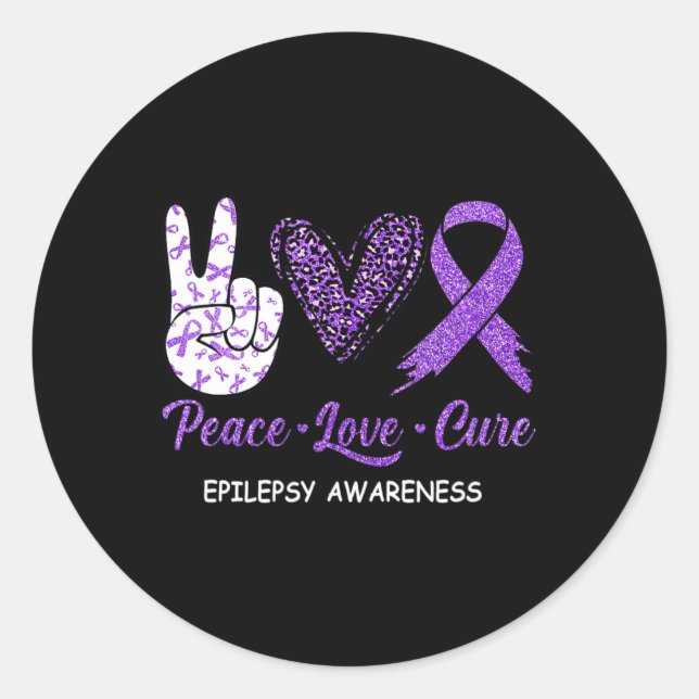 Epilepsy Awareness Peace Love Cure Leopard  Classic Round Sticker (Front)