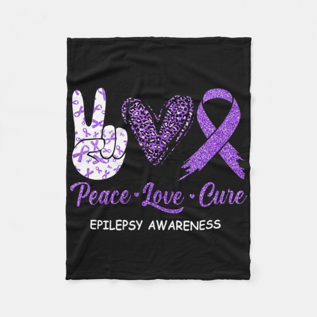 Epilepsy Awareness Peace Love Cure Leopard  Fleece Blanket (Front)