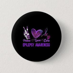 Epilepsy Awareness Peace Love Cure Purple Gift  6 Cm Round Badge