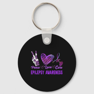 Epilepsy Awareness Peace Love Cure Purple Gift Key Ring