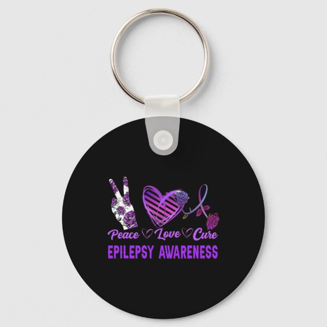 Epilepsy Awareness Peace Love Cure Purple Gift  Key Ring (Front)