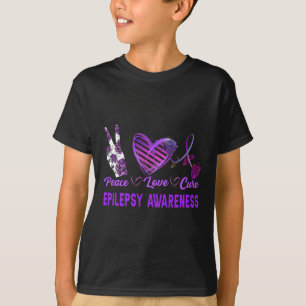 Epilepsy Awareness  Peace Love Cure  Purple Gift  T-Shirt