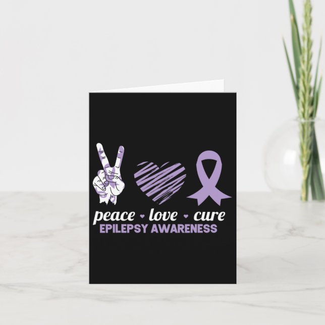 Epilepsy Awareness Peace Love Cure Ribbon  Card (Front)