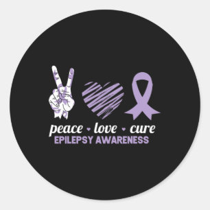 Epilepsy Awareness Peace Love Cure Ribbon  Classic Round Sticker