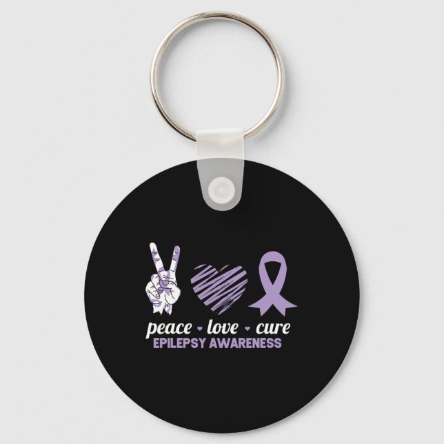 Epilepsy Awareness Peace Love Cure Ribbon  Key Ring (Front)