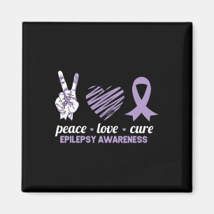 Epilepsy Awareness Peace Love Cure Ribbon  Magnet