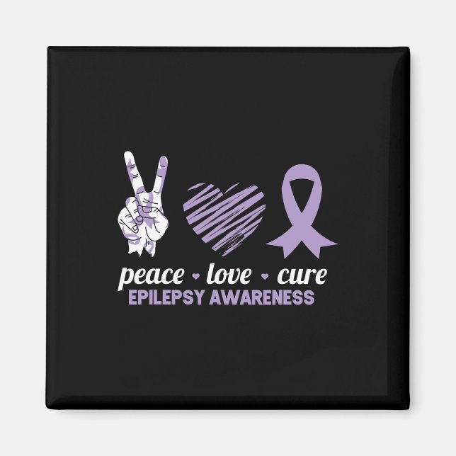 Epilepsy Awareness Peace Love Cure Ribbon  Magnet (Front)