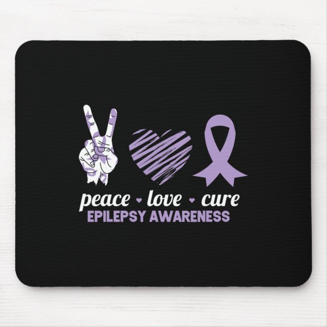 Epilepsy Awareness Peace Love Cure Ribbon  Mouse Pad (Front)