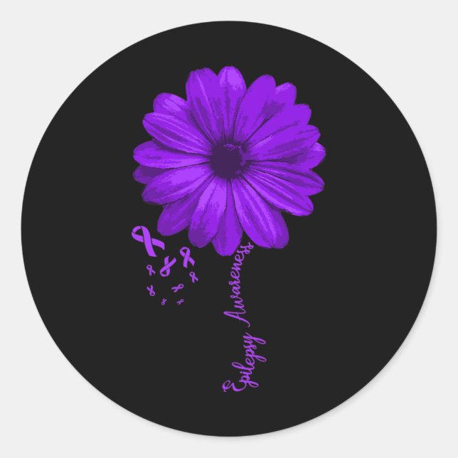 Epilepsy Awareness Purple Ribbon November Pretty D Classic Round Sticker (Front)