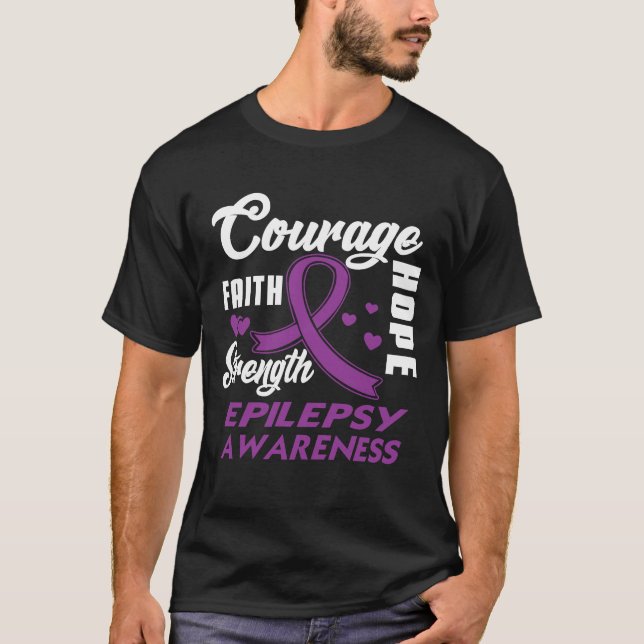 Epilepsy Awareness  Purple Ribbon Support Gifts T-Shirt (Front)